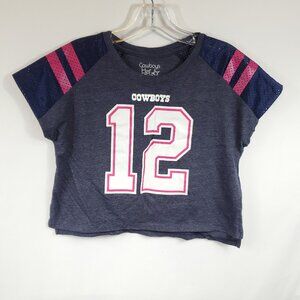 Cowboys Her Style Blue Pink White #12 Mesh Raglan Slv Crop Top Girls Large 12-14